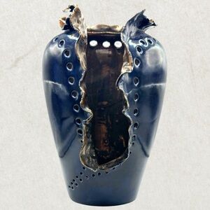 Vintage Ceramic Vase – Artistic Studio Pottery with Unique Cutout Design